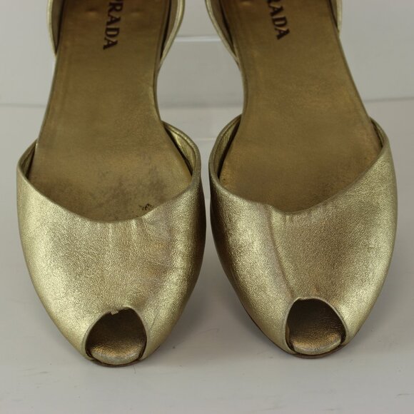 Prada Gold Peep Toe Flats Womens (EU 41/US 9.5) - Picture 4 of 8